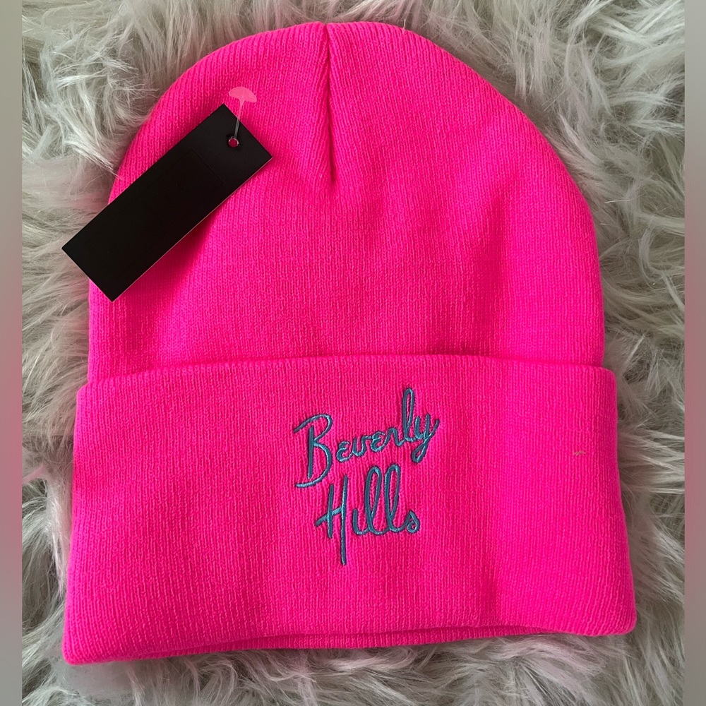 Beverly Hills hot pink beanie one size NWT